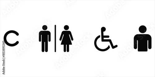 Set of Black Icons Representing Gender, Accessibility, and Human Figures on a White Background letter C