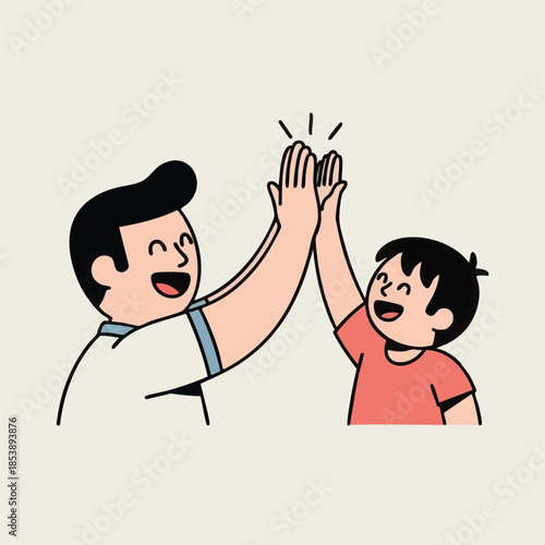 Father and son share joyful high-five moment together in illustration