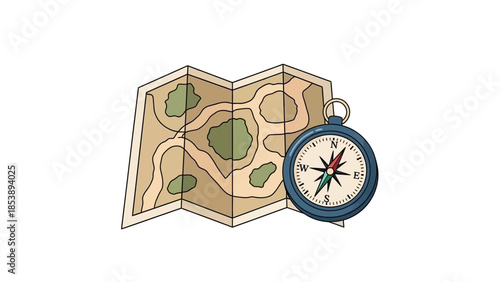 Vintage topographic map with compass for navigation and adventure