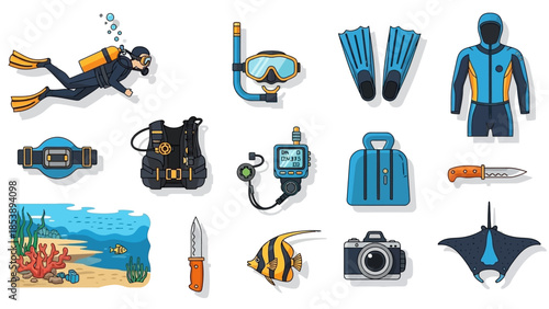 Scuba diving equipment and accessories for underwater exploration