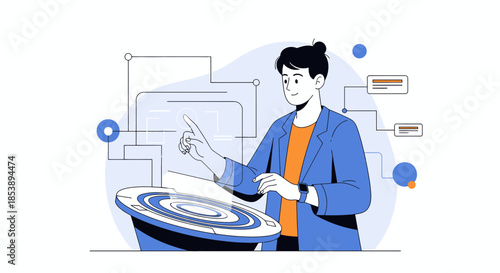 Futuristic interaction illustration featuring user interface and digital technology concept design