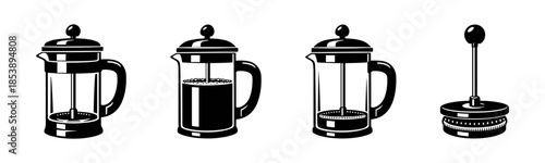 French press collection, French press flat vector illustration