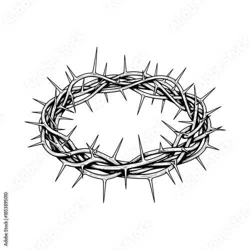 Detailed line art illustration of a crown of thorns.