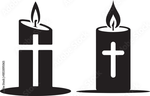 Simple christian candle icon with cross symbol