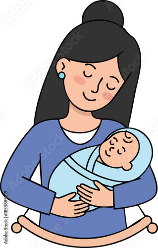 A woman gently holds and soothes a swaddled baby in her arms with love and care ART-85.