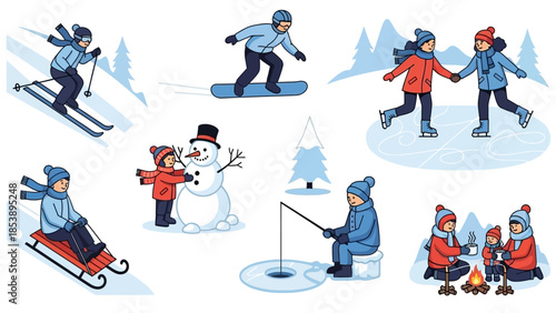 People enjoying winter activities in snowy landscape