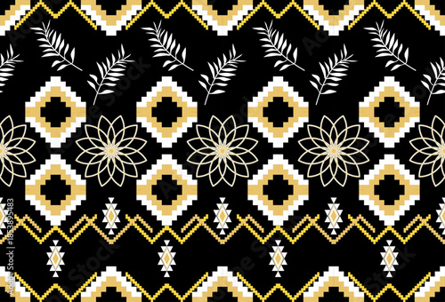 Geometric ethnic pattern textile border design for fabric printing, rugs, clothing, sarongs, scarves, wraps, embroidery, patterns, curtains, carpets, wallpaper, wrapping, Batik, Aztec.