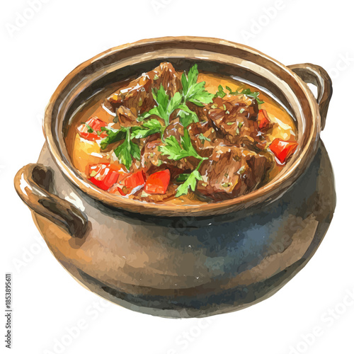 Watercolor-style vector illustration of Lamb Stew, isolated on a clean white background.