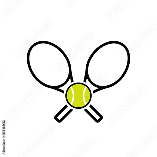 Illustration of Crossed Tennis Rackets with a Tennis Ball.