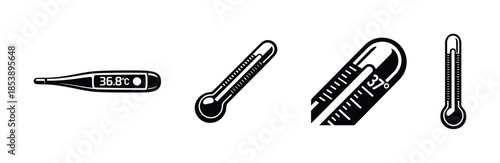 Thermometer icons set, digital and mercury, flat vector illustration style