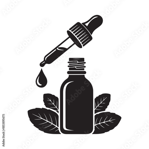 Essential oil dropper bottle with leaves a natural wellness illustration
