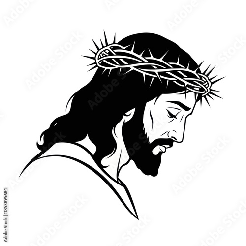 Jesus Christ with Crown of Thorns Vector Illustration.