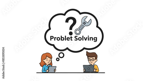 Cartoon business team brainstorming solutions with problem solving concept