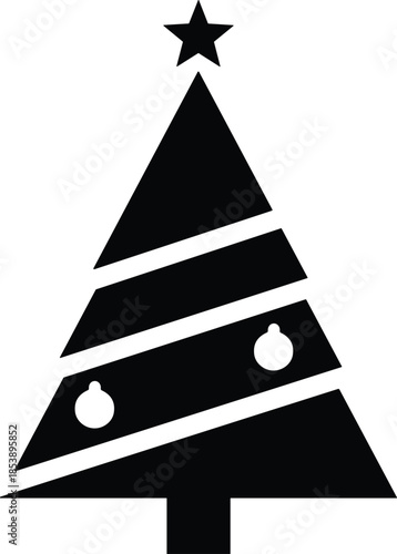 Modern minimalist Christmas tree silhouette vector icon for holiday seasonal branding festive winter marketing and celebration graphic design decorative elements.