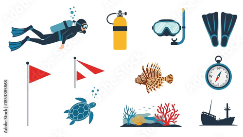 Scuba diver exploring vibrant ocean with coral reef and marine life