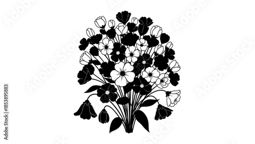Black Flower Bunch Silhouette Vector Showing Bloom Formation Stages