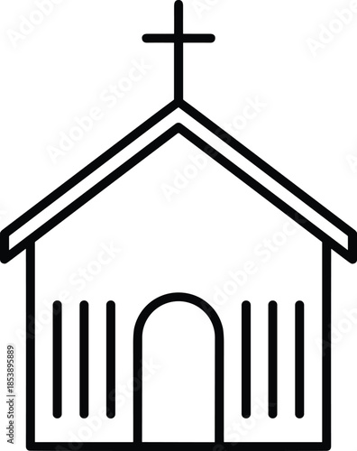 Modern minimalist church line art vector icon for community center branding religious event planning local mapping and spiritual architectural graphic elements.