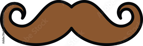 Stylized brown handlebar mustache vector illustration for men's grooming barbershop branding Movember awareness facial hair fashion and masculine lifestyle graphic elements.