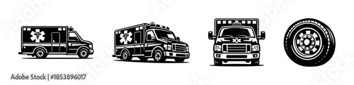 Emergency ambulance vehicles, ems, paramedic rescue, flat vector illustration
