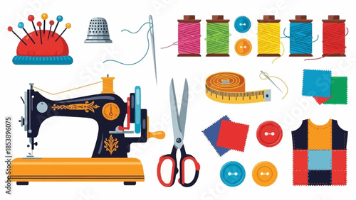 Vibrant sewing kit with colorful threads and accessories