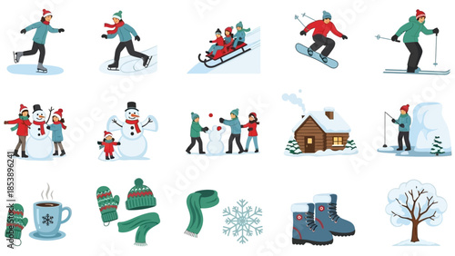 Happy people enjoying winter activities together in snow