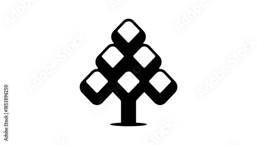 Christmas tree in the snow, black isolated silhouette