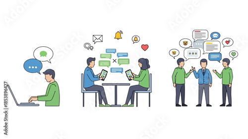 People communicating and collaborating in modern workspace