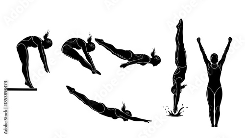 Dive into action with dynamic woman swimming silhouettes in motion