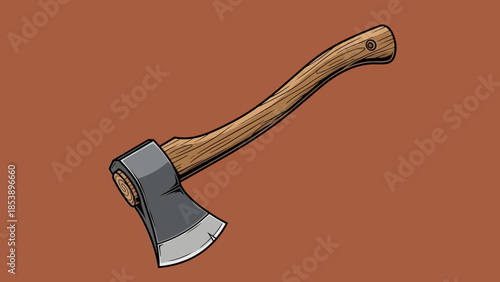 Vintage style axe with wooden handle on brown background