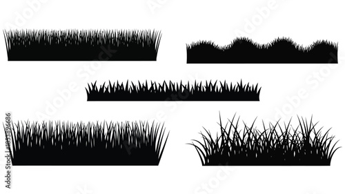 Silhouette collection of various grass types and foliage arrangements