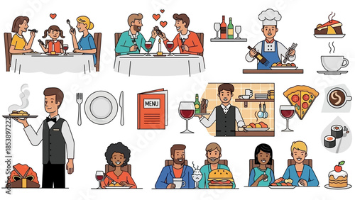 Happy people enjoying food and dining experiences together