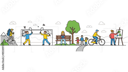 People enjoying leisure activities in a vibrant outdoor setting