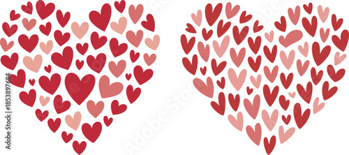 Two Heart Shapes Composed of Many Small Red and Pink Hearts love romance