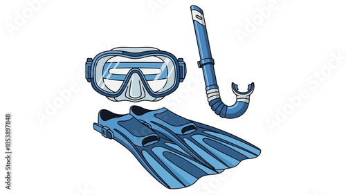 Snorkeling gear set with mask, flippers, and snorkel