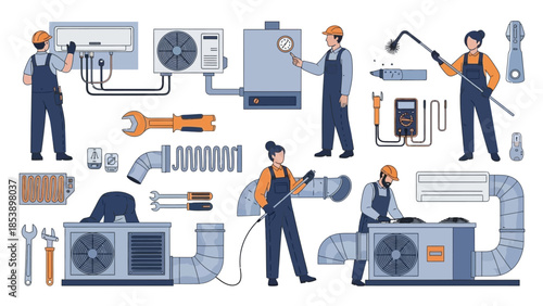 HVAC technicians maintaining heating systems and equipment