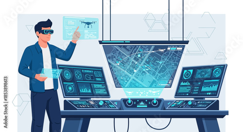 Advanced Drone Control Room Interface with Man Using Augmented Reality Technology