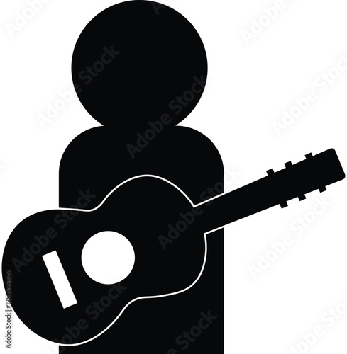 Silhouette vector illustration of a person playing an acoustic guitar, designed in a clean black flat style.