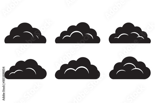 Cloud icons in minimalist style with simple white highlights on black background for weather app