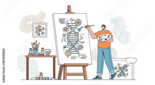 Artistic Interpretation of Gene Editing: A Painter's Vision of CRISPR Technology and DNA Structure