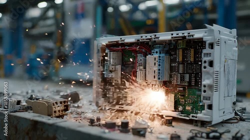 Circuit board destruction sparks and electrical failure