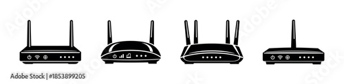 Wireless router set, internet connectivity devices, flat vector illustration