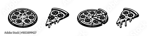 Pizza slice collection, pepperoni, cheese, flat vector illustration