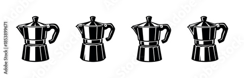 Coffee maker collection, retro espresso, moka pot, flat vector illustration