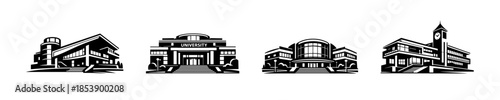University building designs, campuses, architecture, flat vector illustration