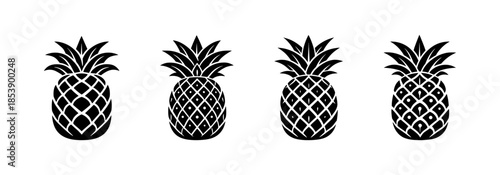 Pineapple pattern, fruit, tropical motif, flat vector illustration