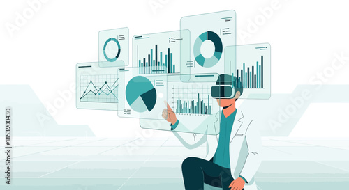 Doctor analyzing complex data with virtual reality, exploring future medical technology and