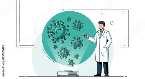 Doctor explaining viral infection displayed on projector for educational purposes