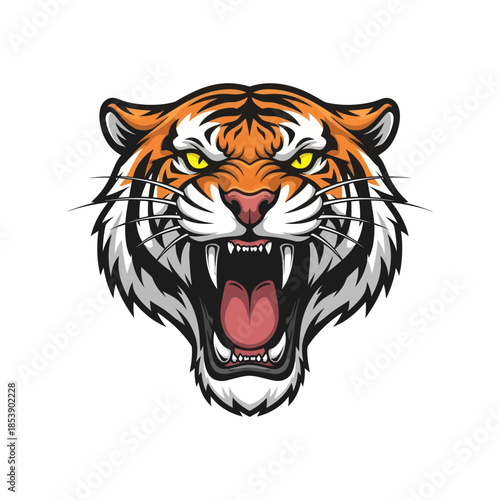 Roaring Tiger Head Vector Illustration with Intense Gaze.
