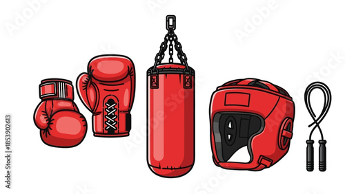 Red boxing equipment for intense workout and training sessions
