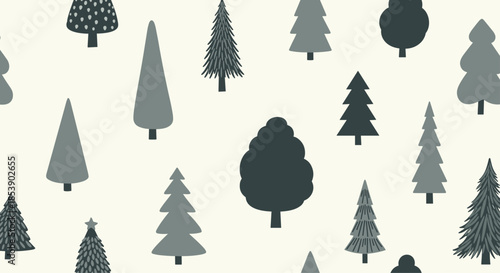 Stylized tree patterns in grayscale depict a diverse forest collection on a neutral background for modern design projects.